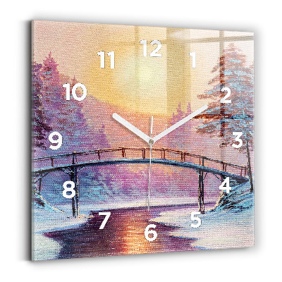 Horloge murale carrée Arbre de Noël et pont