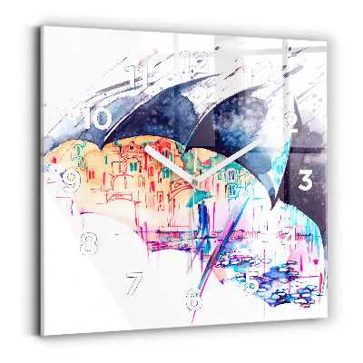 Horloge murale carrée Parapluie et ville