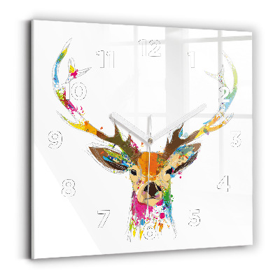 Horloge carrée en verre Tête de cerf colorée