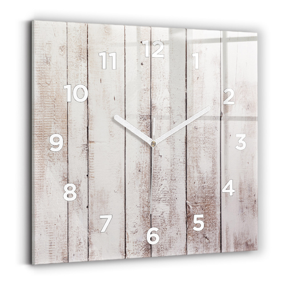 Horloge carrée en verre Planches de bois clair
