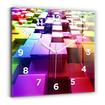 Horloge carrée en verre Cubes colorés
