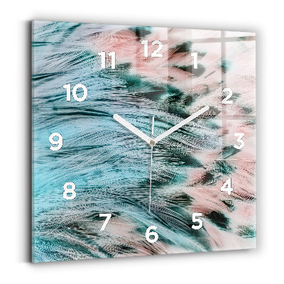 Pendule carrée en verre Plumes colorées