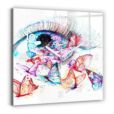 Horloge murale carrée Oeil de papillon coloré