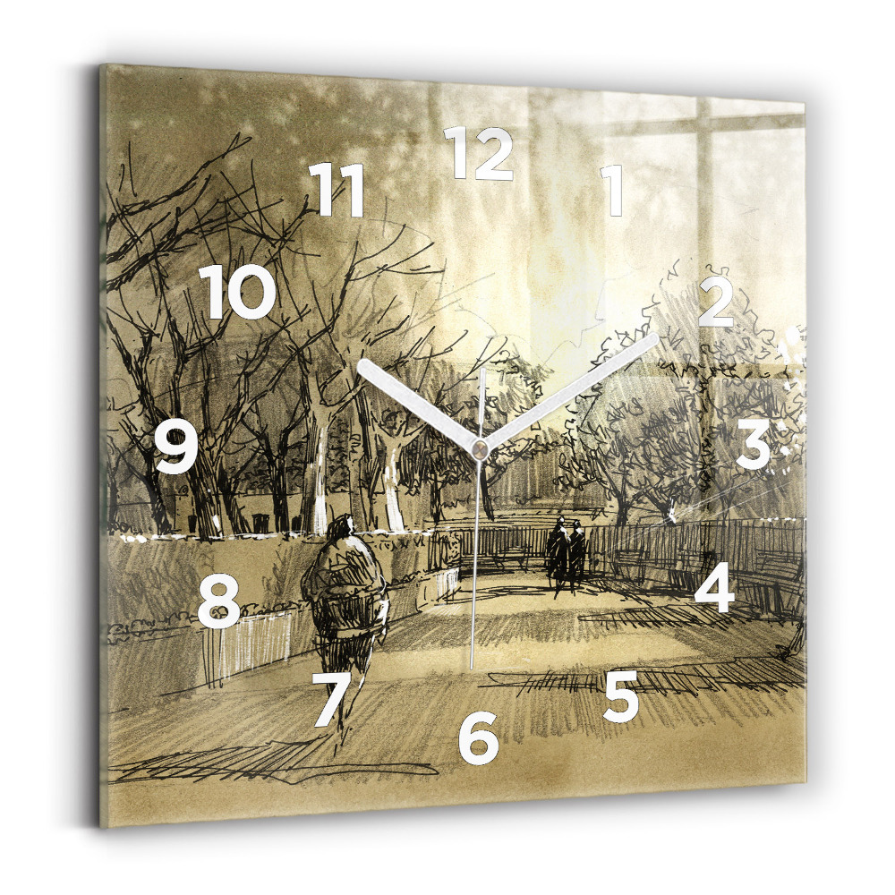 Horloge murale carrée Parc et arbres en sépia