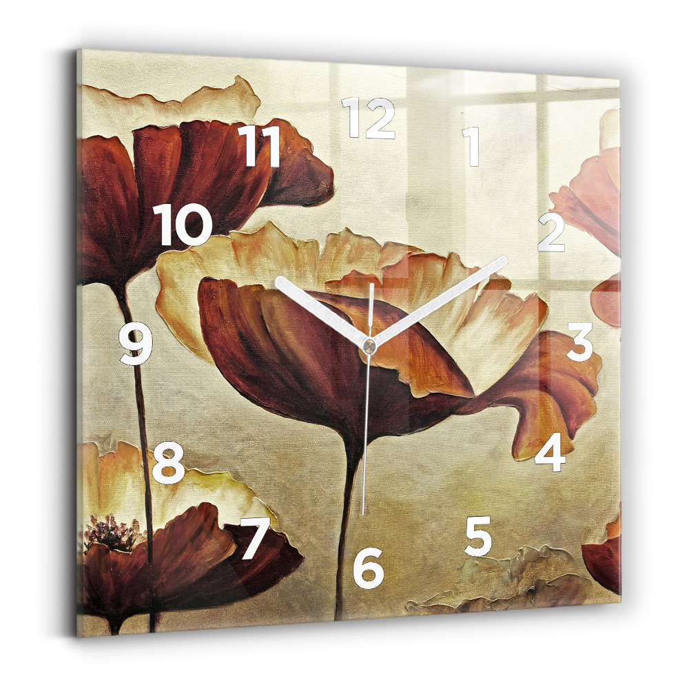 Horloge carrée en verre Coquelicots peints