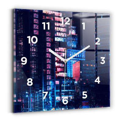Horloge carrée en verre Varsovie la nuit