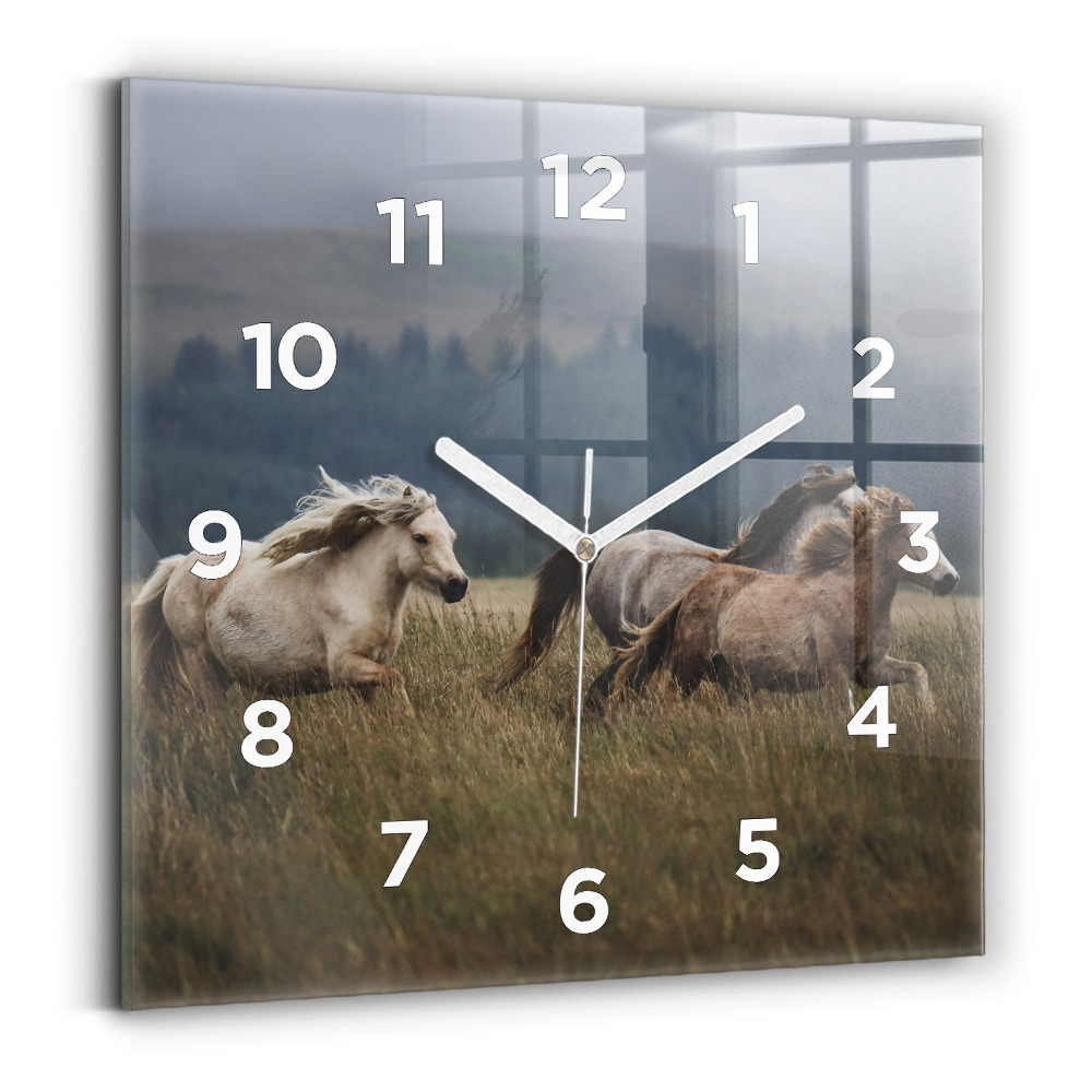 Pendule carrée en verre Chevaux au galop