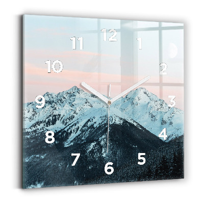 Horloge carrée en verre Chaîne de montagnes en hiver