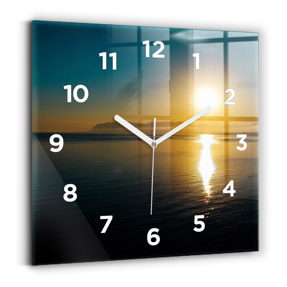 Horloge carrée en verre Paysage de lever de soleil