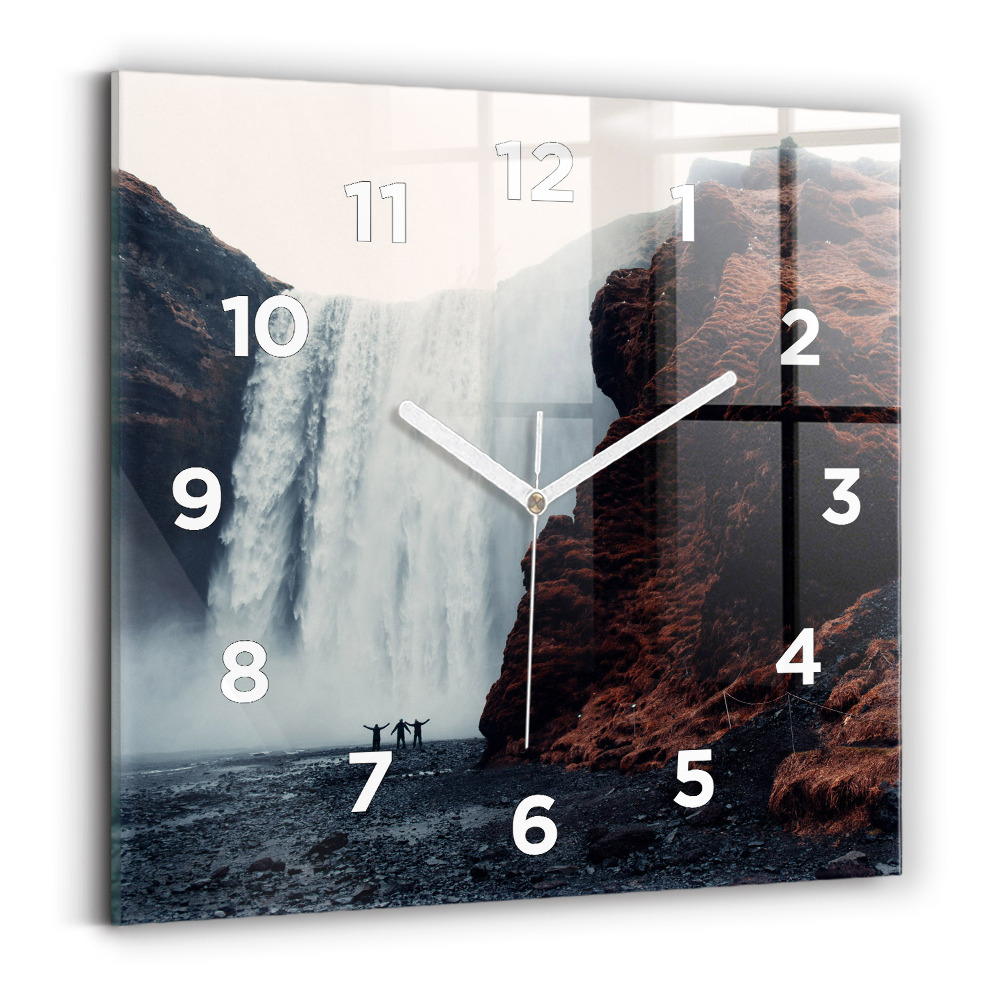 Horloge murale carrée Paysage de cascade en Islande