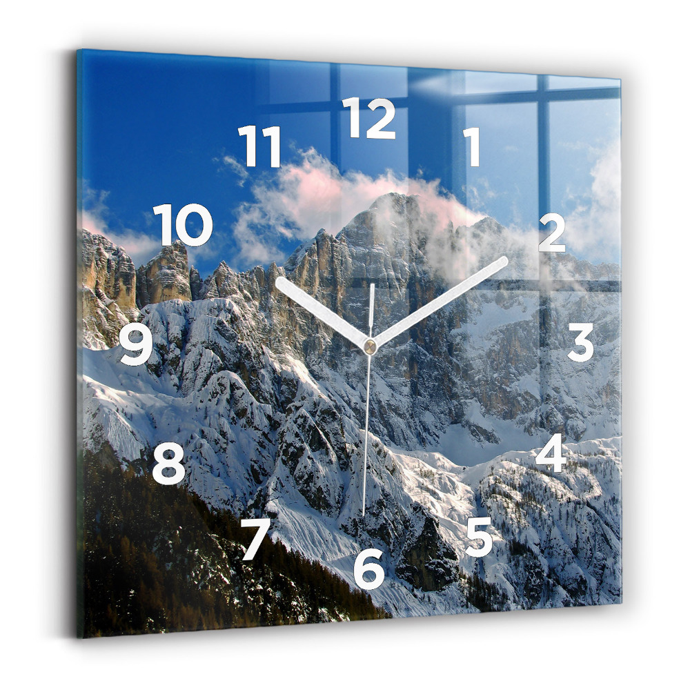Horloge carrée en verre Montagnes sous un ciel bleu