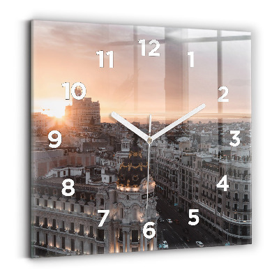 Pendule carrée en verre Villes au coucher du soleil