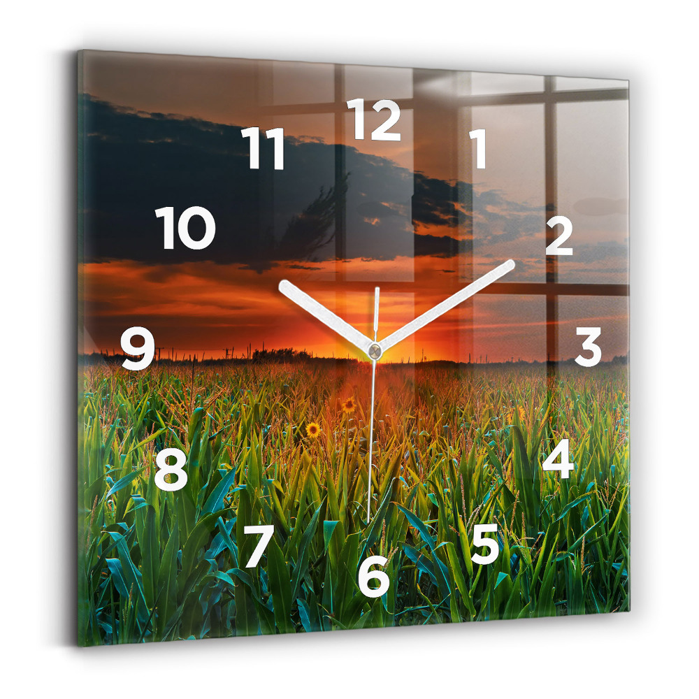 Pendule carrée en verre Tournesols dans une prairie