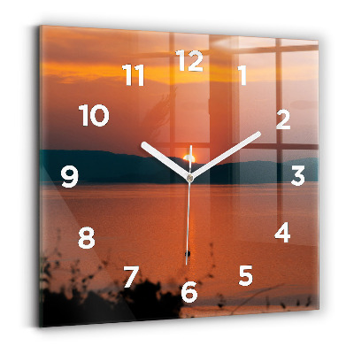 Horloge carrée en verre Lac Balaton le soir