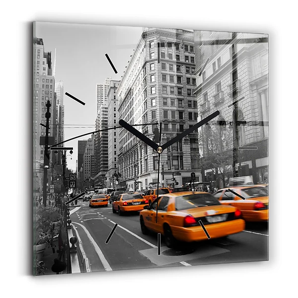 Horloge carrée en verre Manhattan et taxis