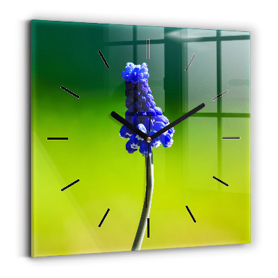 Horloge carrée en verre Fleurs bleues