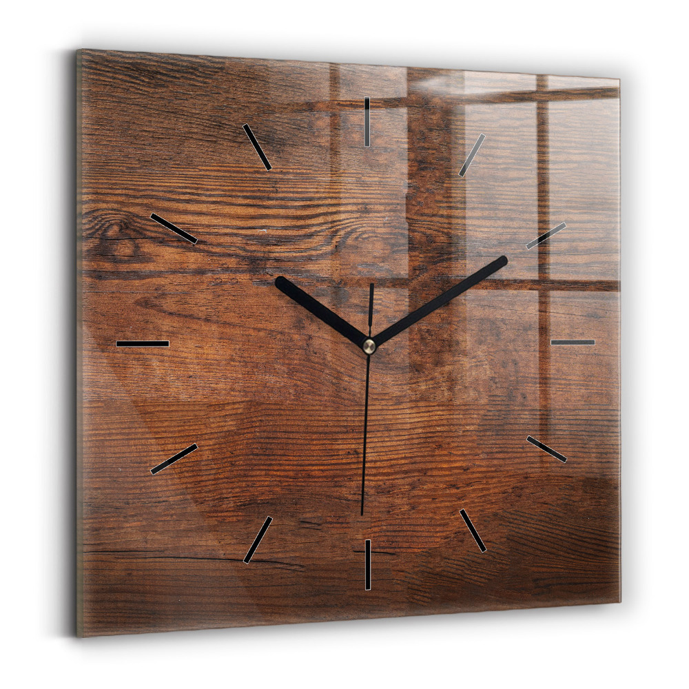 Pendule carrée en verre Vieux bois