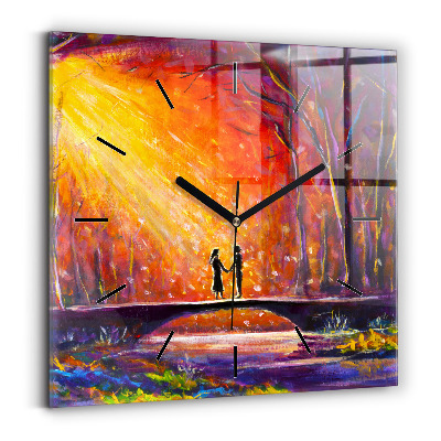 Horloge murale carrée Couple dans la forêt