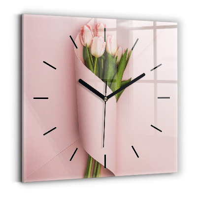 Horloge murale carrée Bouquet de tulipes
