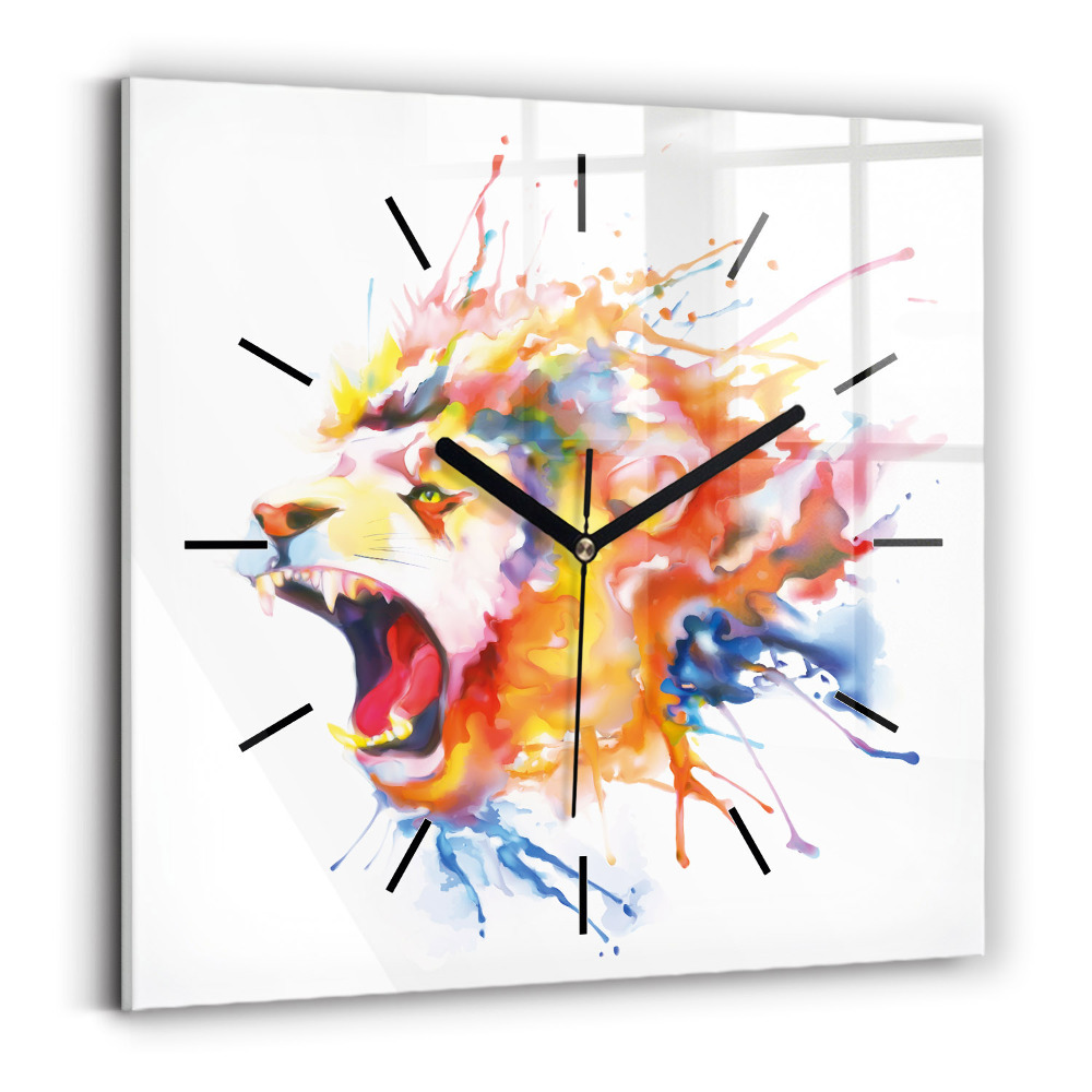 Horloge carrée en verre Lion - aquarelle