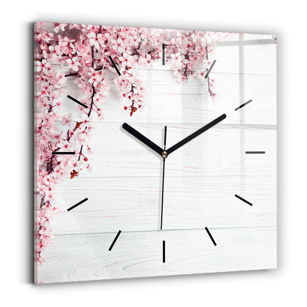 Horloge carrée en verre Fleurs de printemps