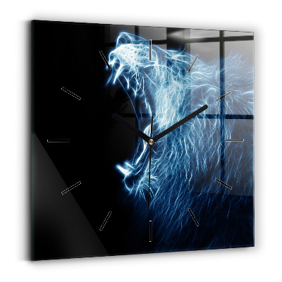Horloge carrée en verre Lion sauvage