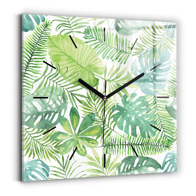 Horloge carrée en verre Feuilles vertes