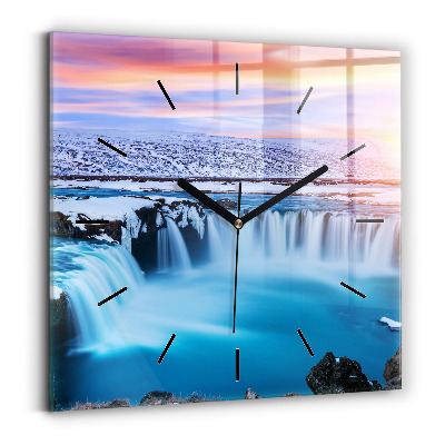 Horloge carrée en verre Chute d'eau Godafoss Islande