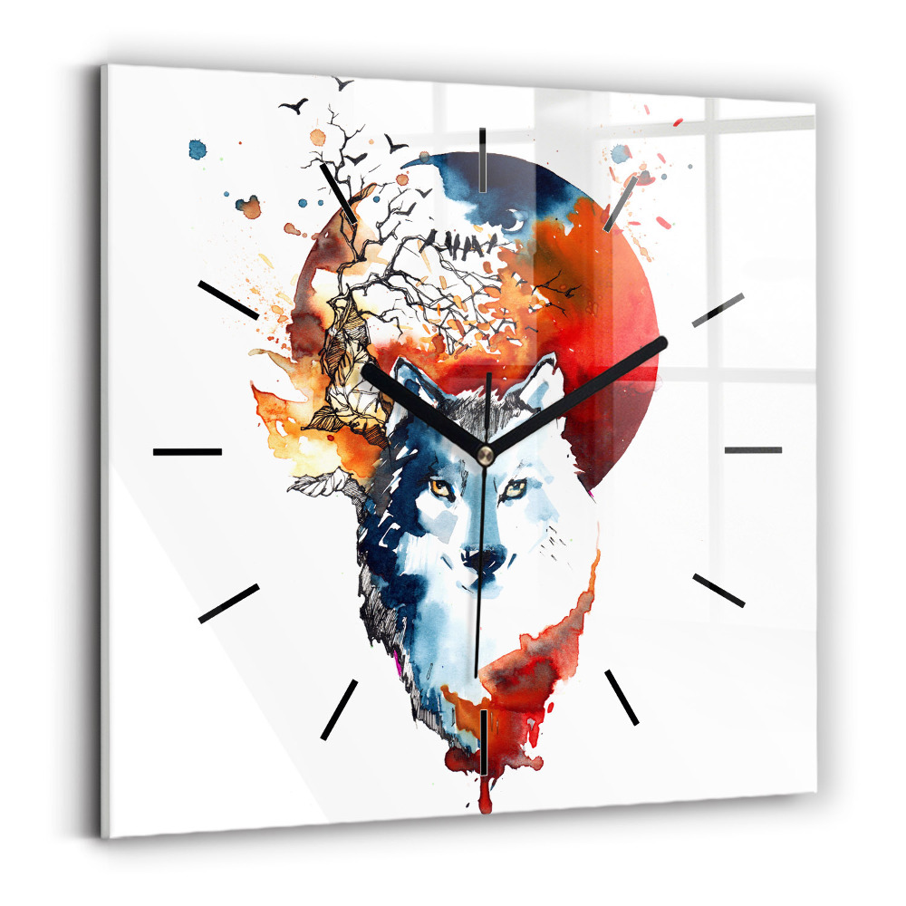 Horloge carrée en verre Loup et plénitude