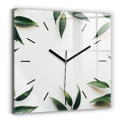 Horloge carrée en verre Cadre en feuilles