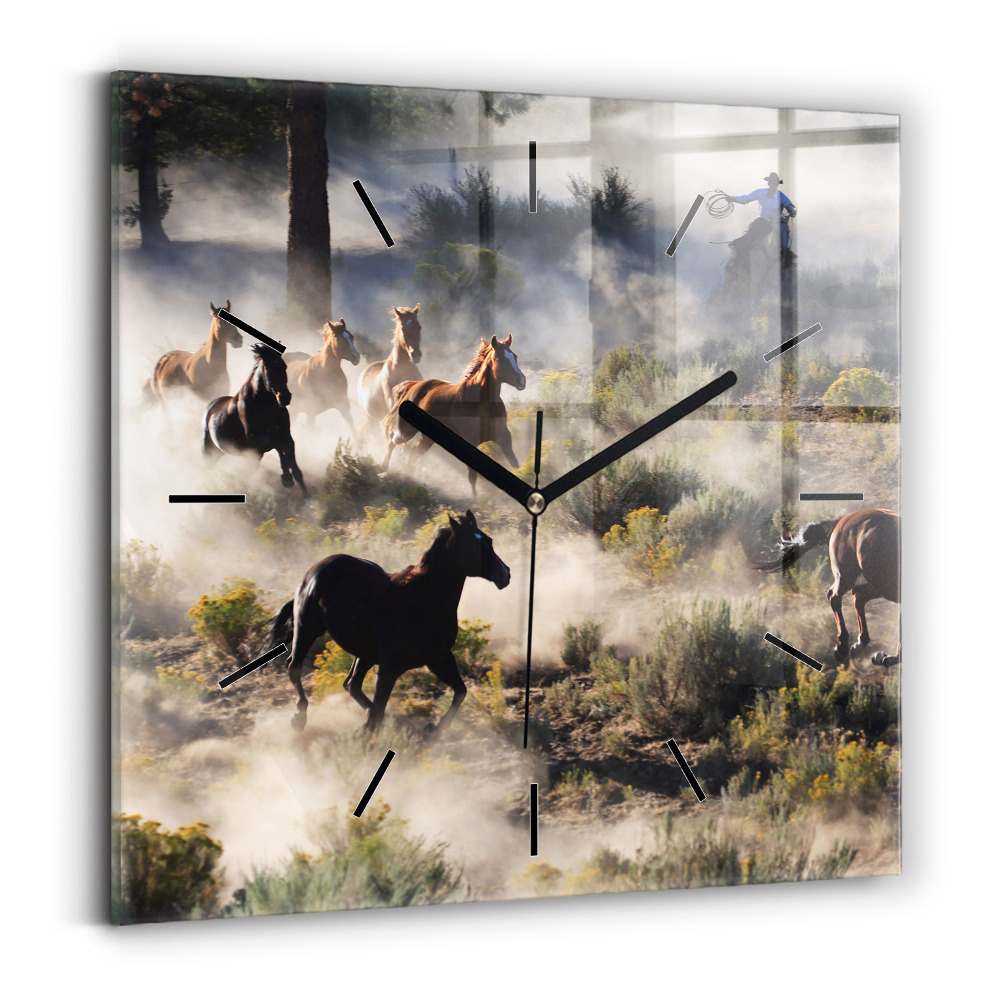 Horloge murale carrée Troupeau de chevaux à vive allure
