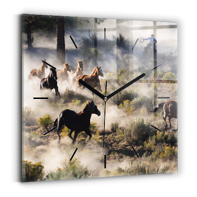Horloge murale carrée Troupeau de chevaux à vive allure