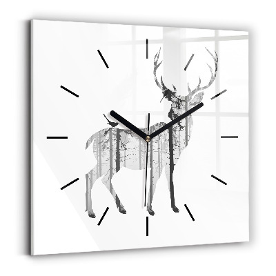 Horloge murale carrée Silhouette d'un cerf Forêt