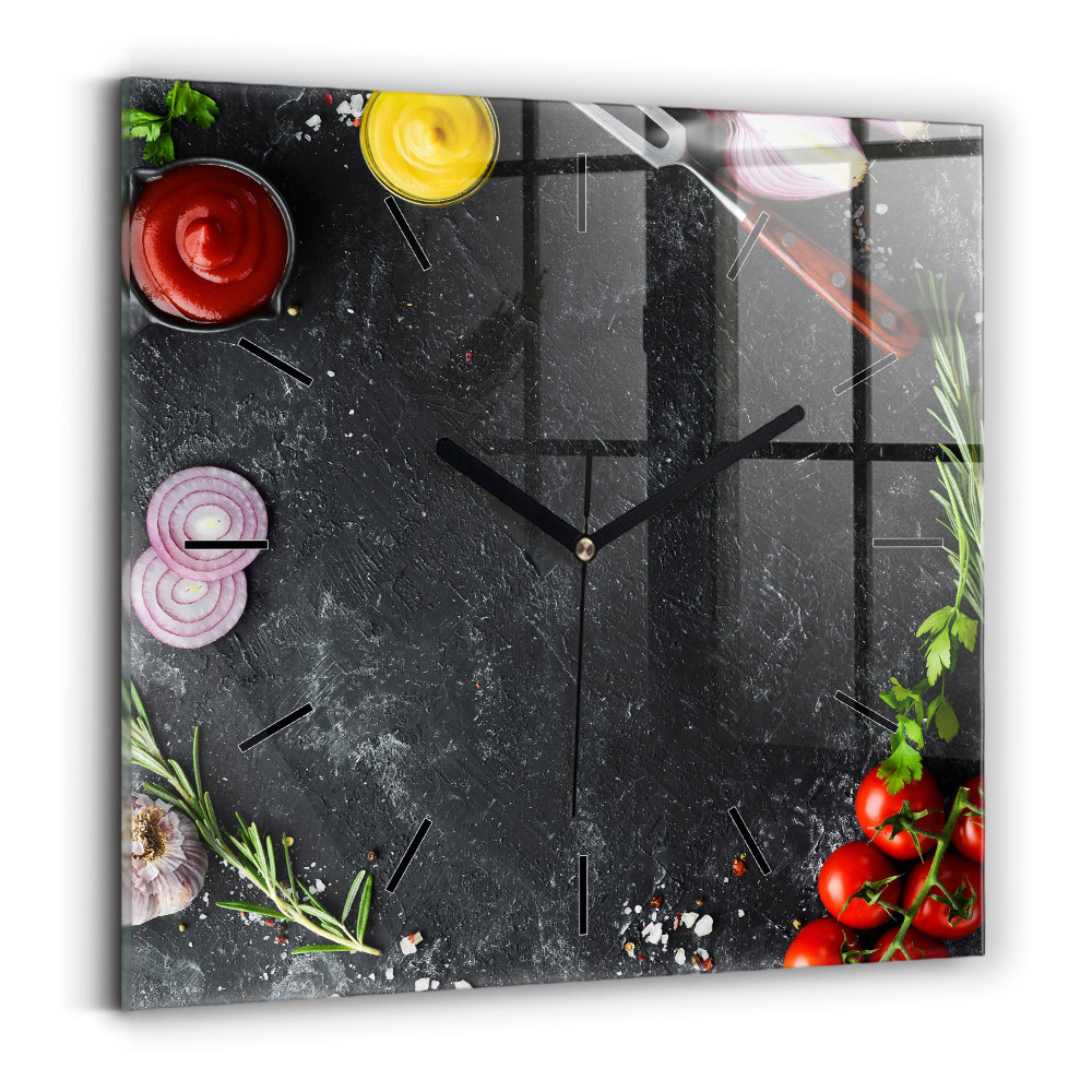 Horloge carrée en verre Légumes sur la table
