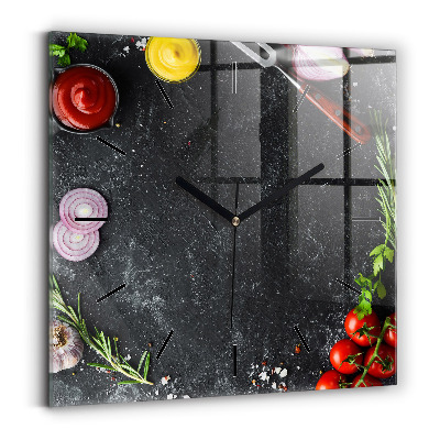 Horloge carrée en verre Légumes sur la table