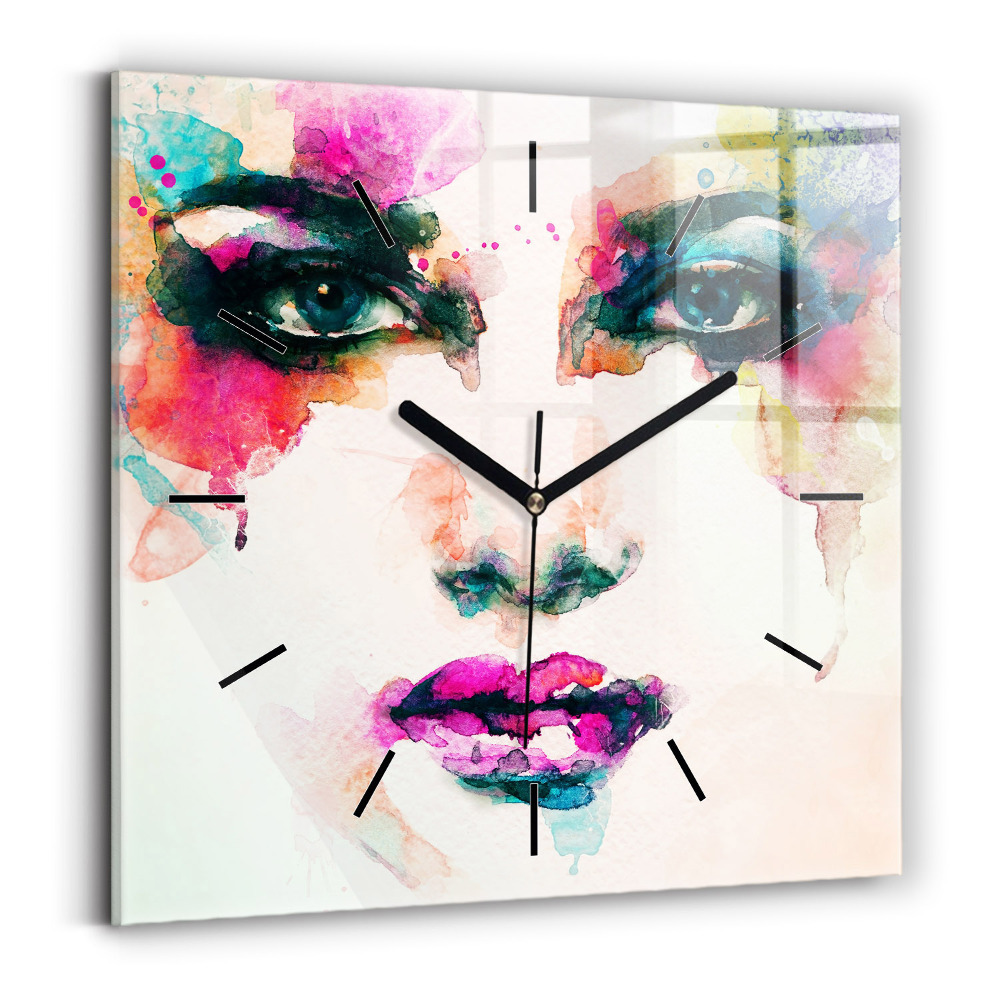 Horloge murale carrée Visage abstrait d'une femme