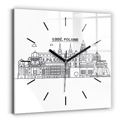 Horloge murale carrée Panorama de l'architecture de Łódź