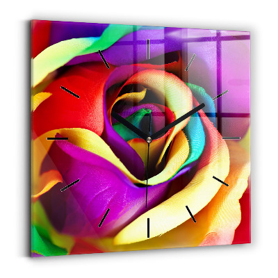 Pendule carrée en verre Rose arc-en-ciel