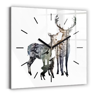 Horloge carrée en verre Famille de cerfs
