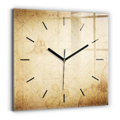 Pendule carrée en verre Ancienne carte du monde