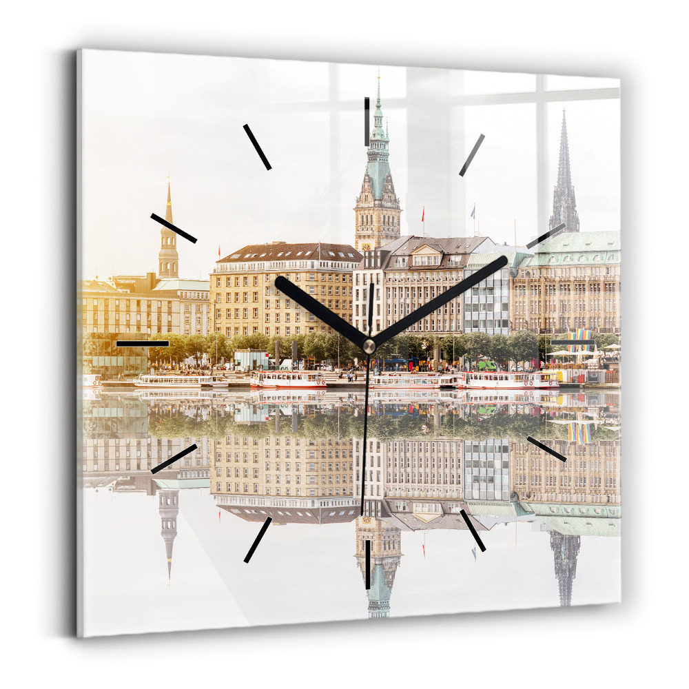 Horloge carrée en verre Fleuve Hambourg Allemagne