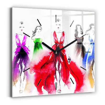 Horloge carrée en verre Femmes en robes colorées