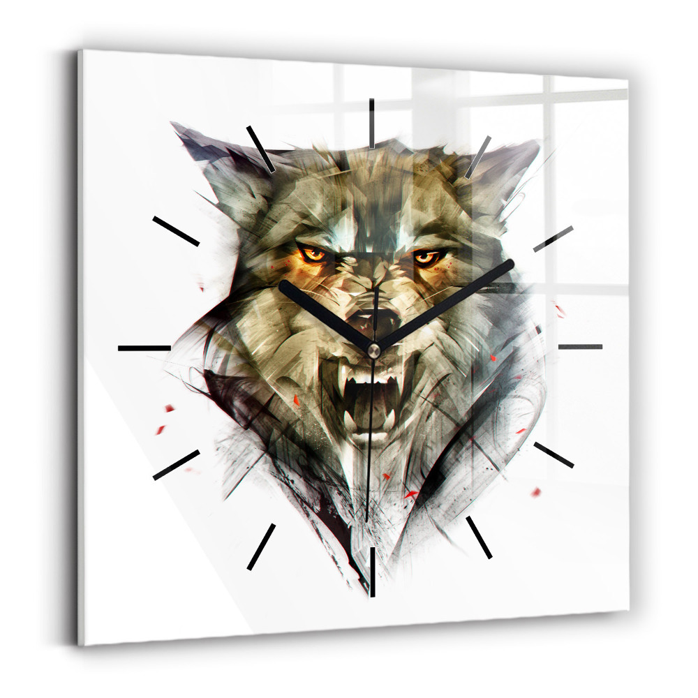 Horloge carrée en verre Portrait dessiné d'un loup