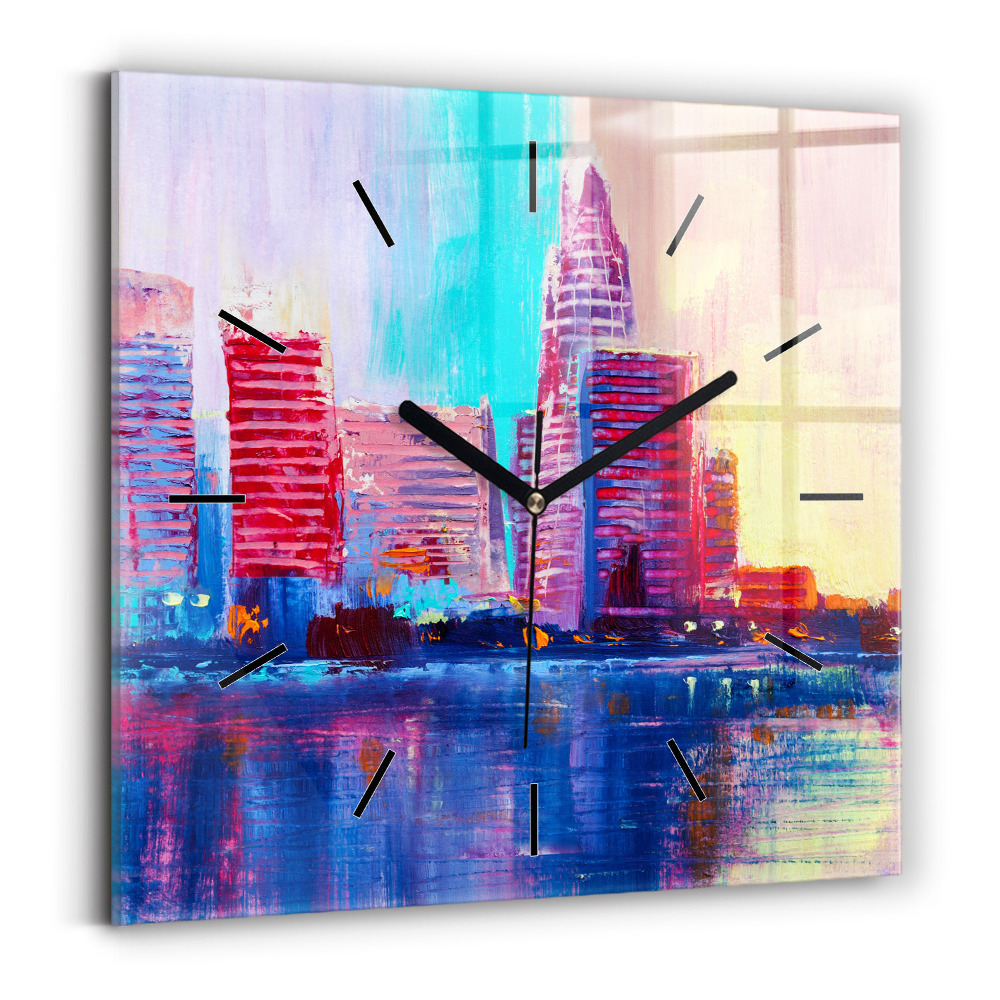 Horloge carrée en verre Abstrait de gratte-ciel