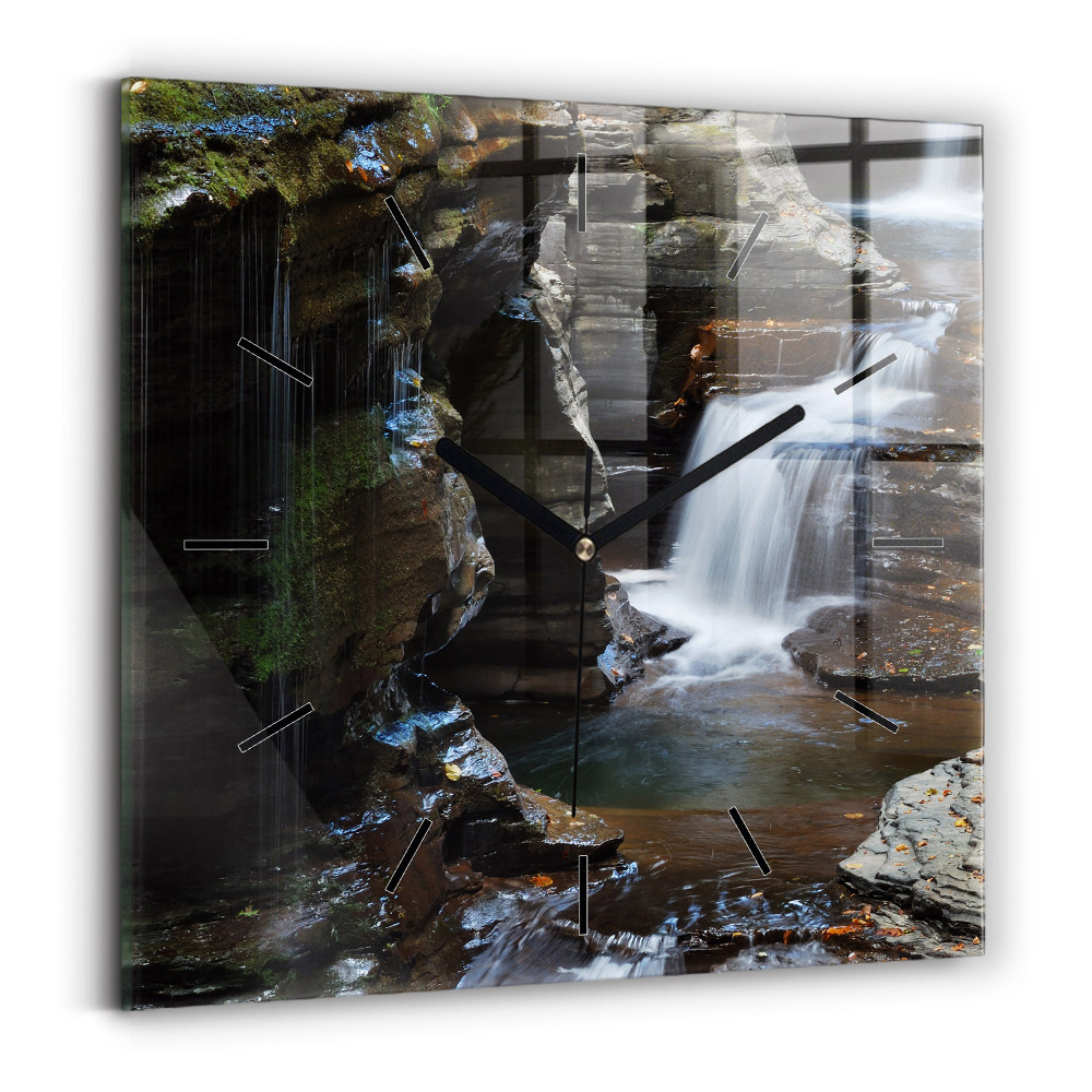 Horloge carrée en verre Cascade et rochers d'Islande