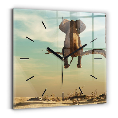 Pendule carrée en verre Éléphant dans un arbre