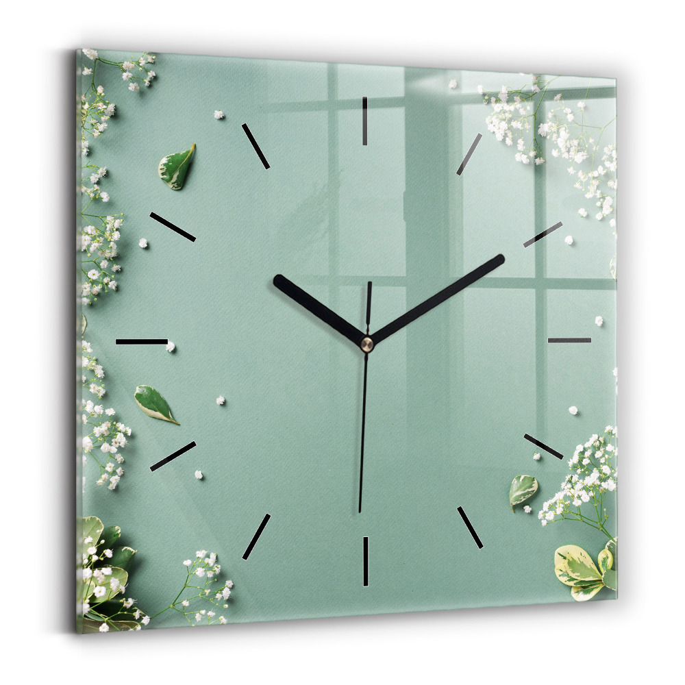 Horloge carrée en verre Fleurs délicates