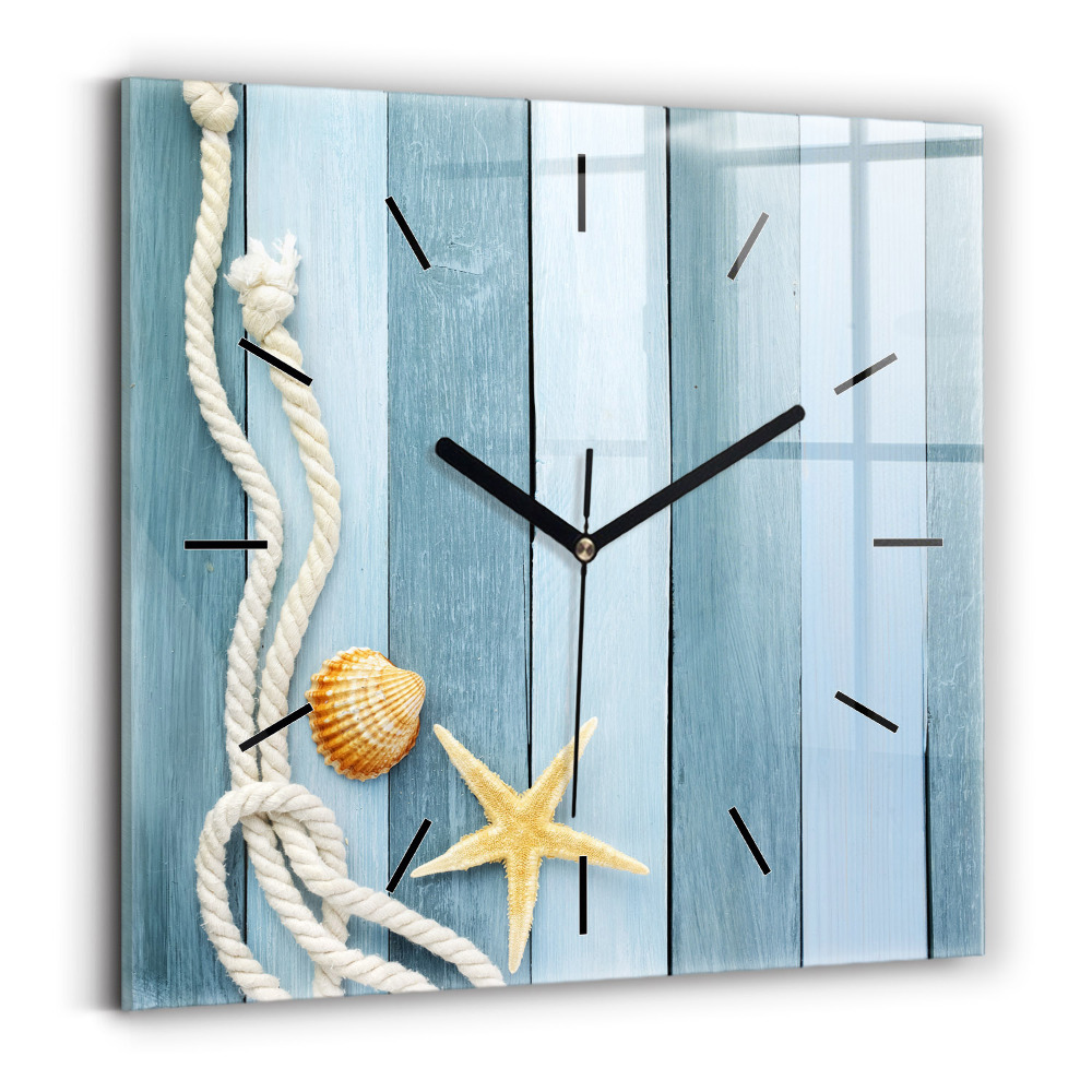 Horloge carrée en verre Planches rayées et coquillage