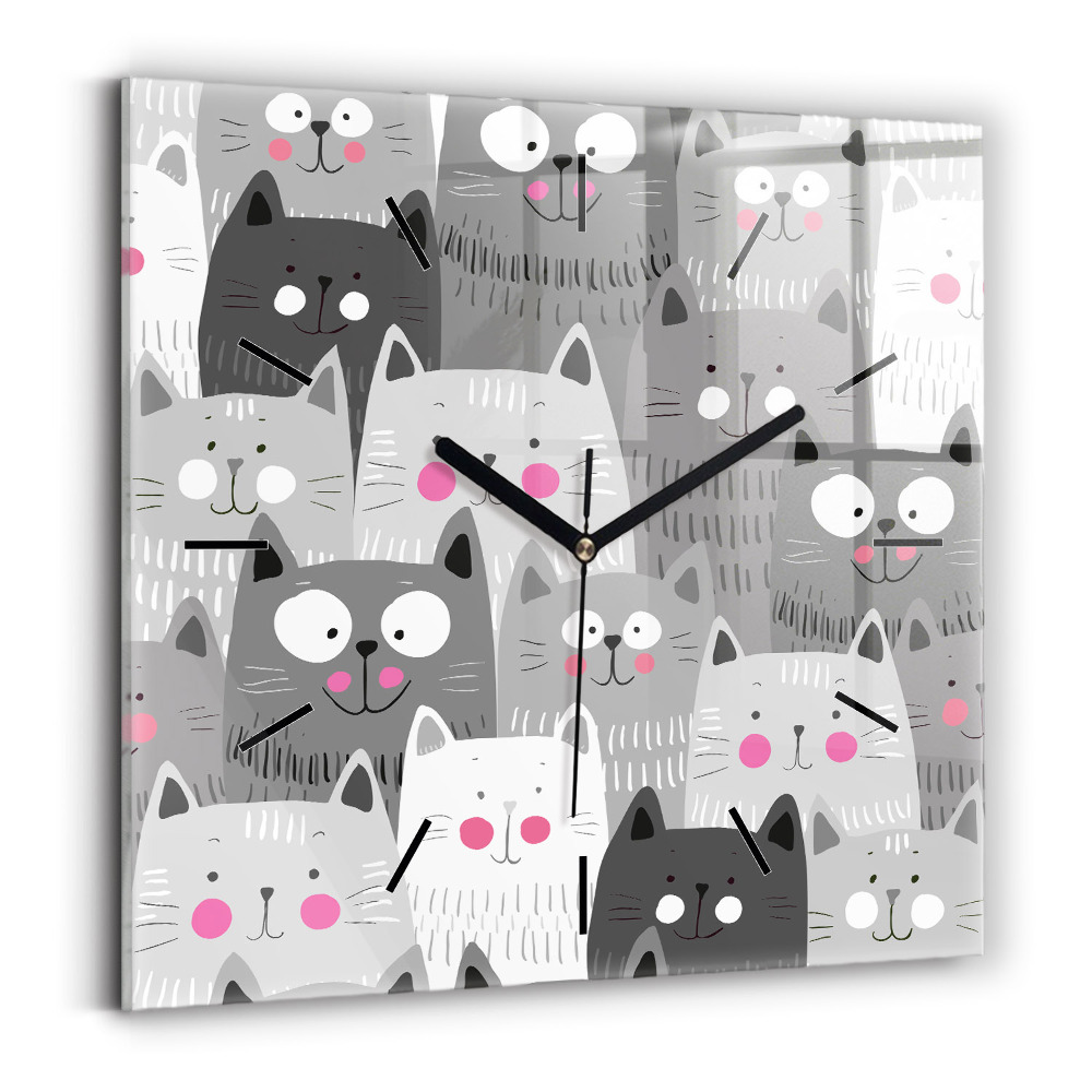 Horloge murale carrée Motif avec des chats