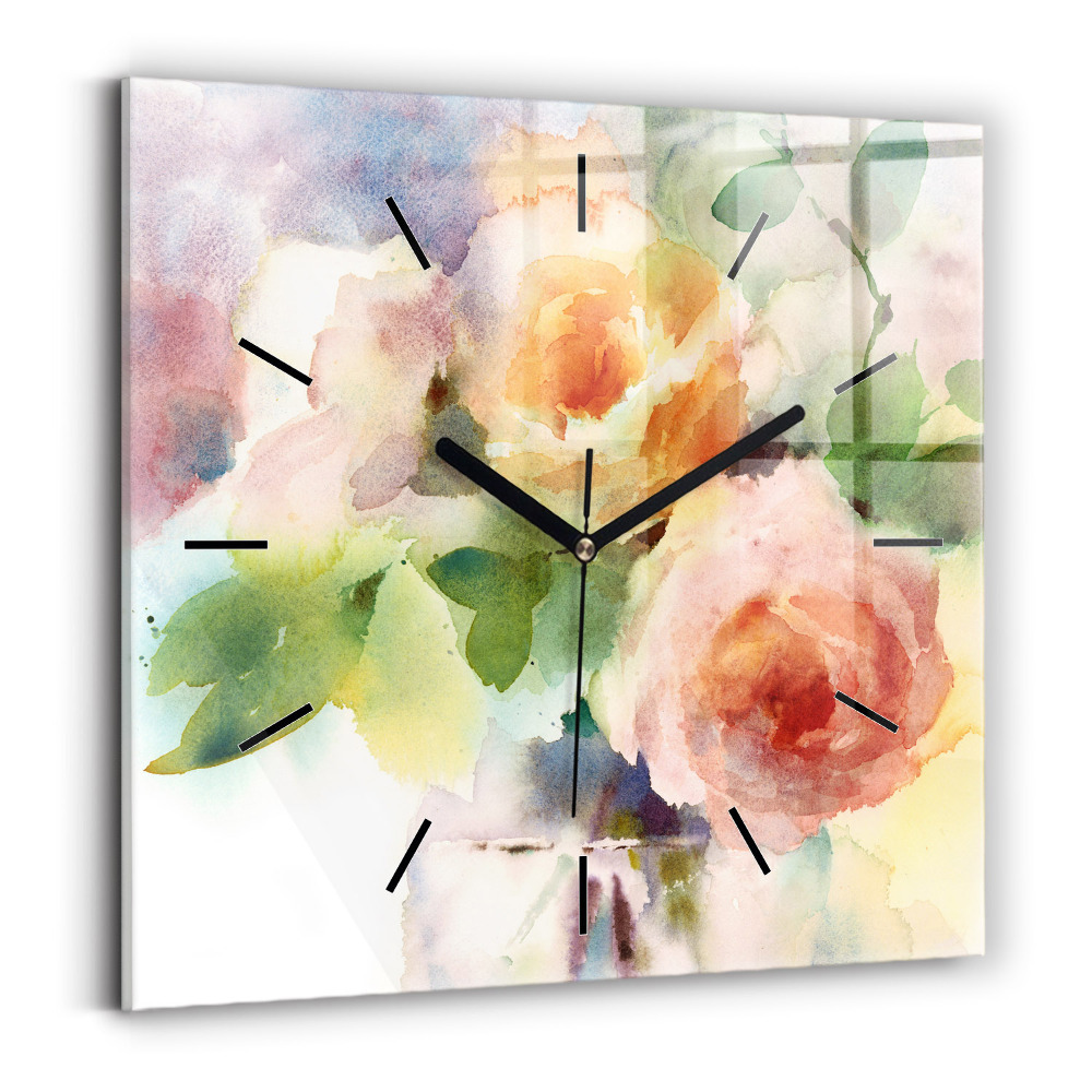 Horloge murale carrée Roses dans un vase aquarelle